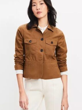 LOFT Brown Cotton Utility Jacket with Front Pockets